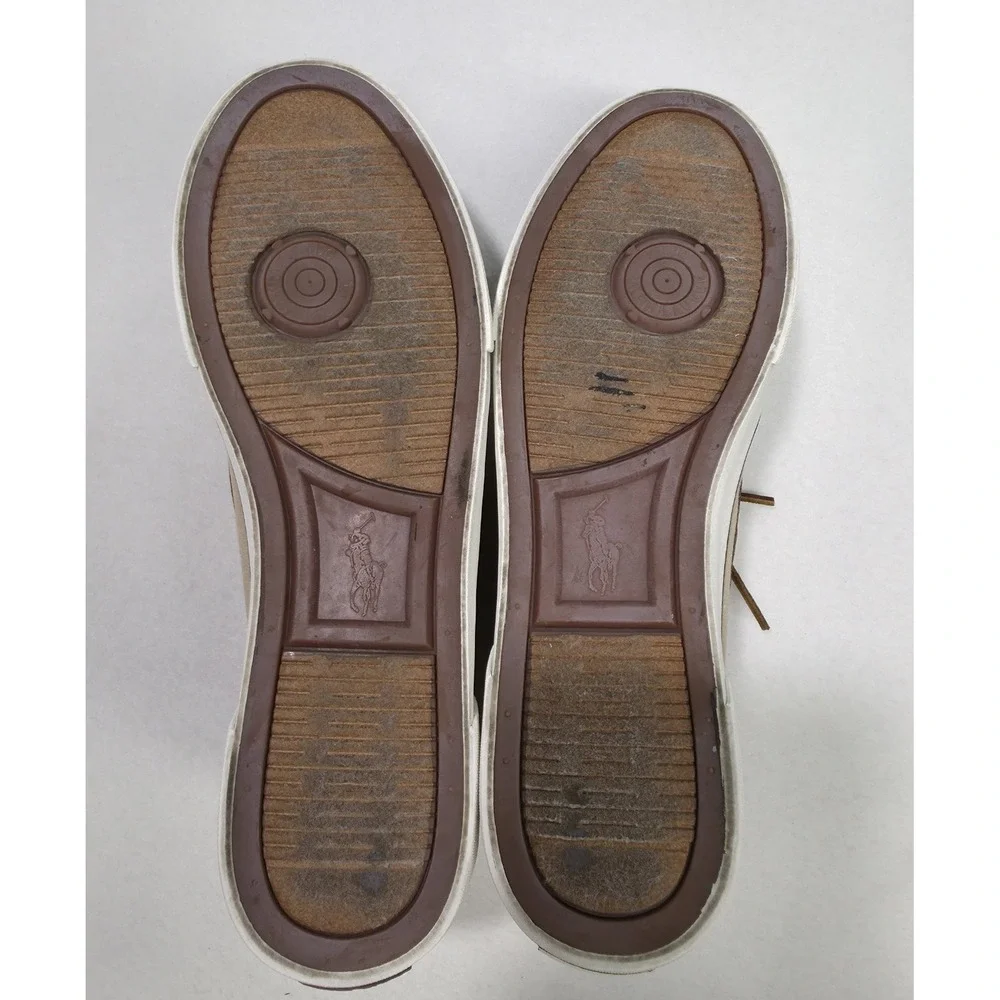 Polo Ralph Lauren Rylander Beige Canvas Brown Leather Boat‎ Shoe 11 D